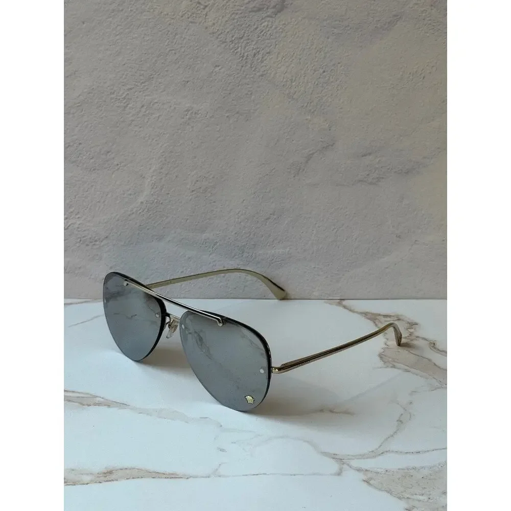 NEW Versace VE2231 Silver Mirror Medusa Aviator Sunglasses